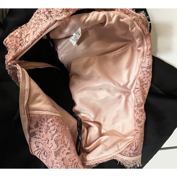 Women’s Fancy Pink Lace Top with Black Balloon Mini Skirt Dress Party Cocktail - Picture 6 of 8